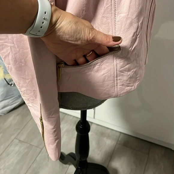 NWOT MICHAEL KORS Genuine Leather Pink Moto Jacket, Size L - Picture 9 of 16